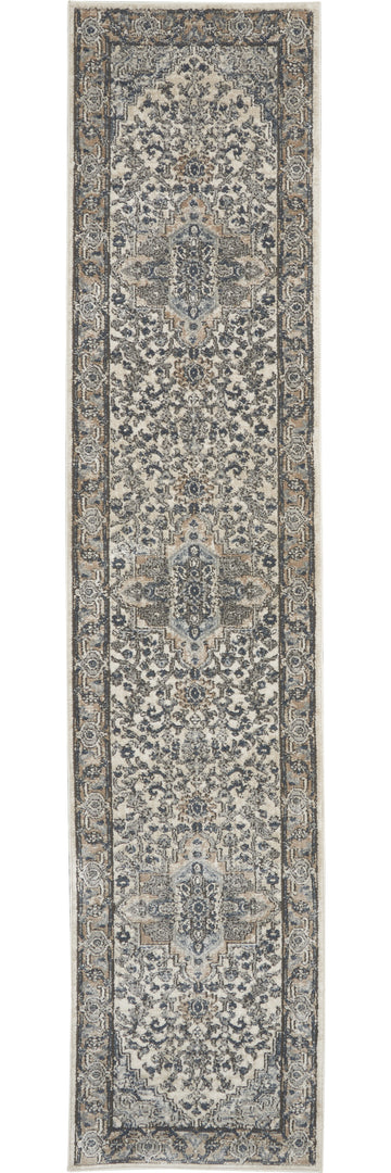 12' Gray and Ivory Medallion Power Loom Runner Rug