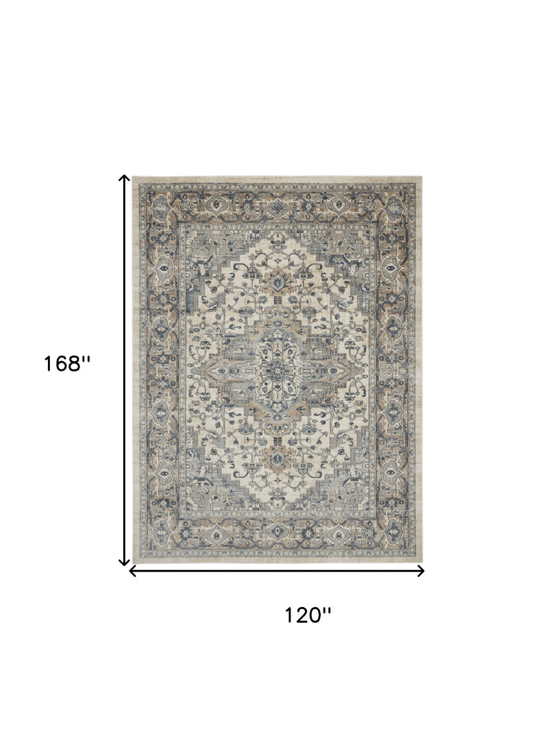 10' X 14' Ivory Floral Power Loom Area Rug