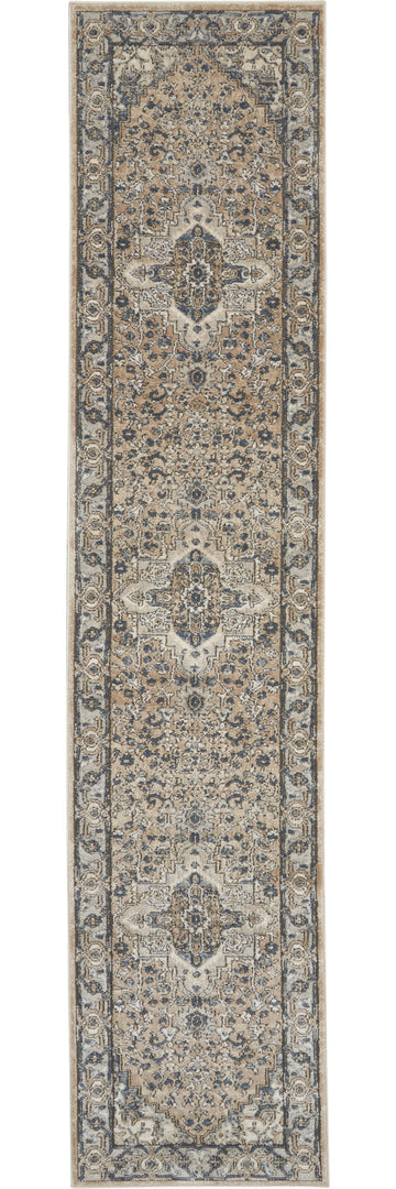 12' Gray and Ivory Medallion Power Loom Runner Rug