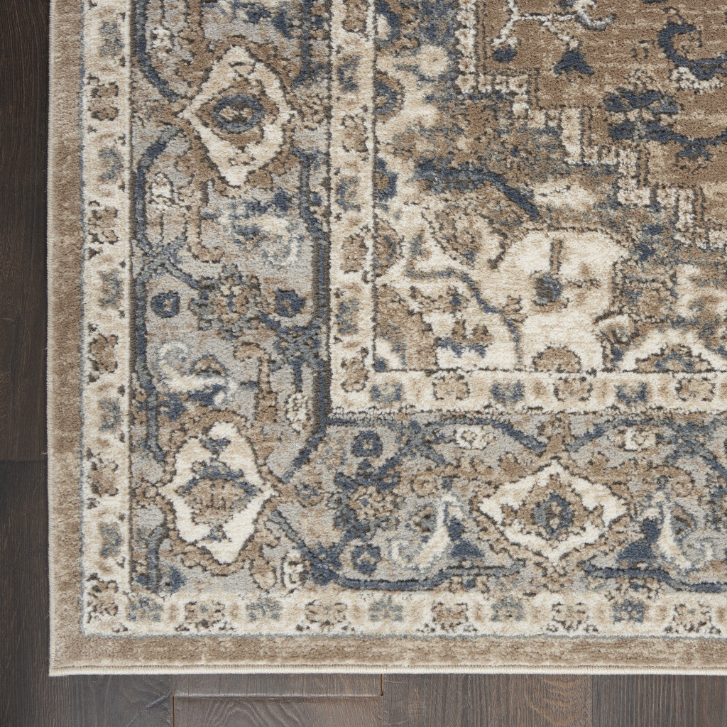 12' Gray and Ivory Medallion Power Loom Runner Rug