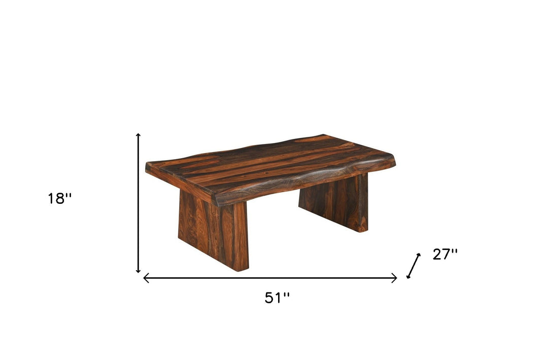 51" Dark Brown Solid Wood Coffee Table