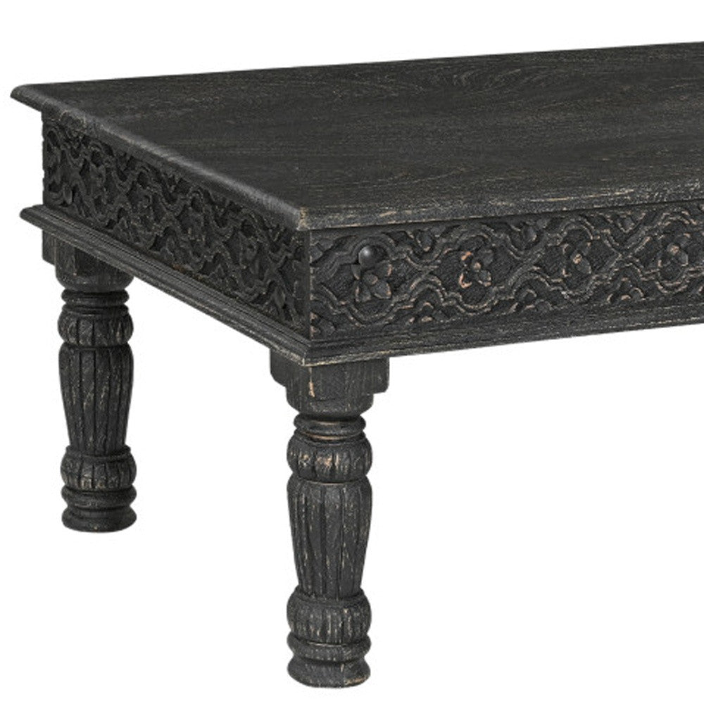 51" Black Distressed Mango Wood Coffee Table