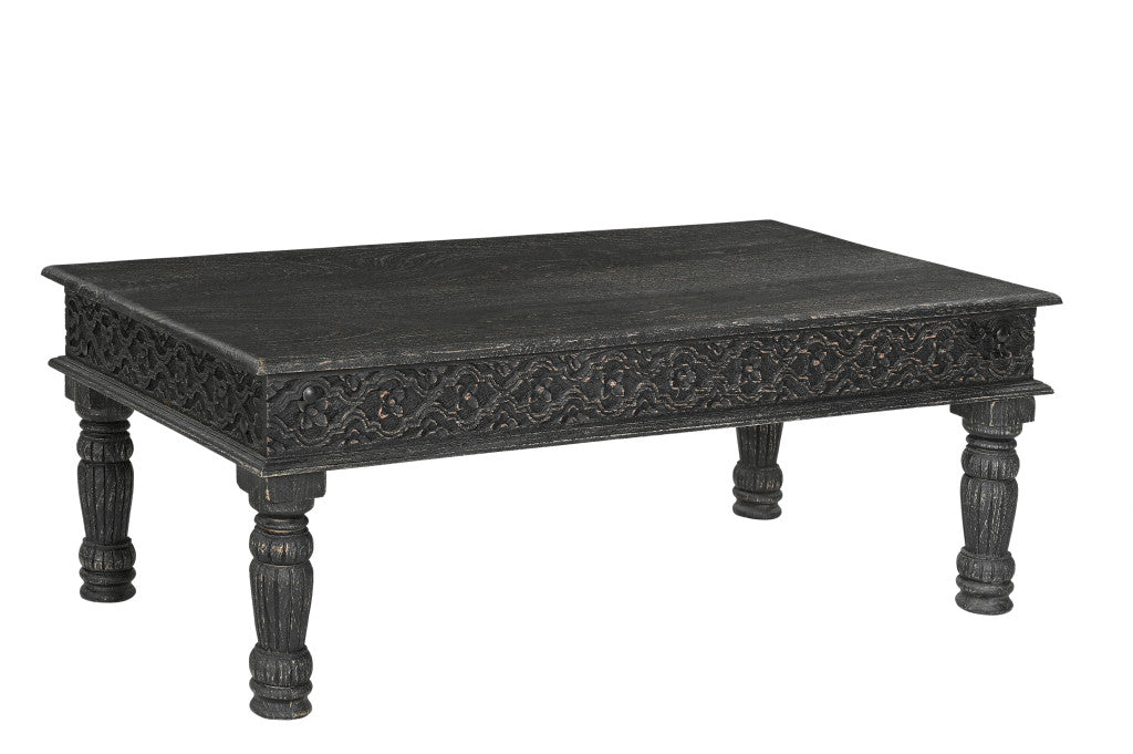 51" Black Distressed Mango Wood Coffee Table