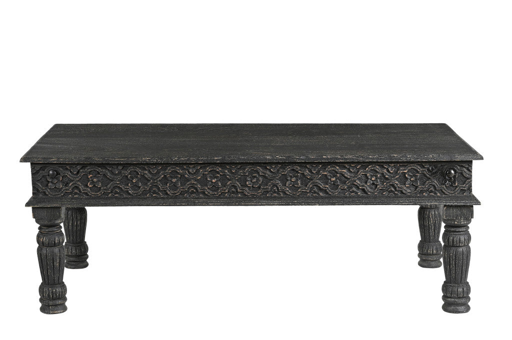 51" Black Distressed Mango Wood Coffee Table