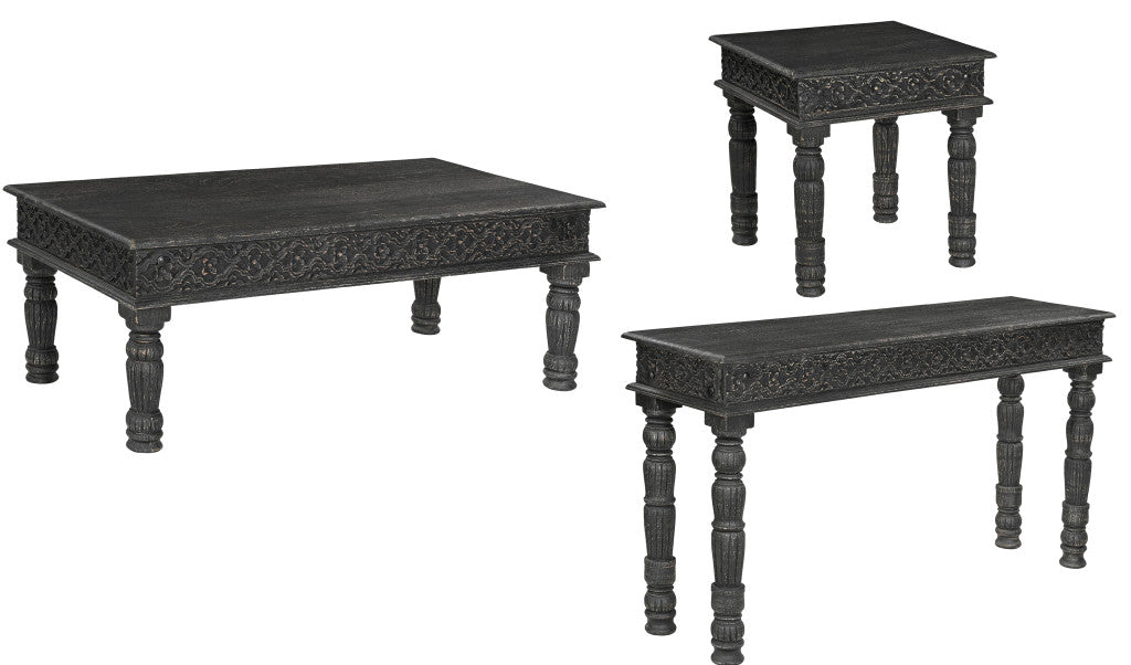 51" Black Distressed Mango Wood Coffee Table