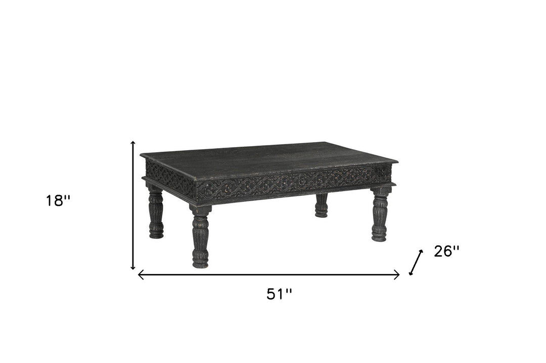 51" Black Distressed Mango Wood Coffee Table