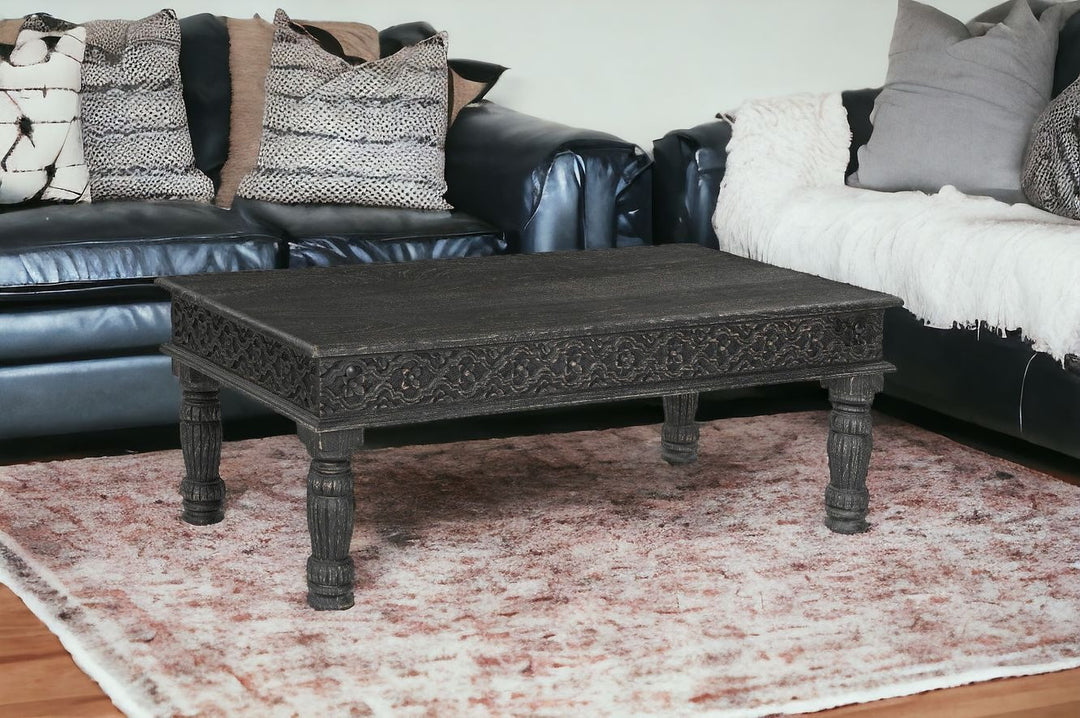 51" Black Distressed Mango Wood Coffee Table