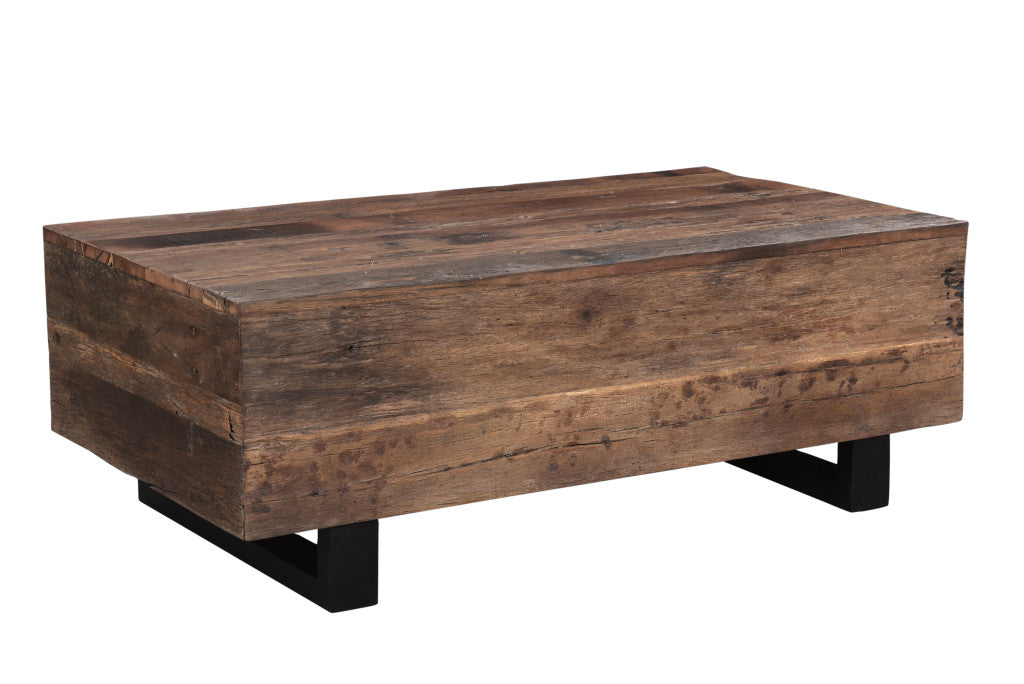 52-Inch Distressed Dark Brown and Black Solid Wood Coffee Table