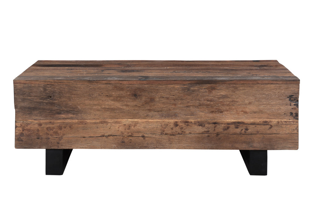 52-Inch Distressed Dark Brown and Black Solid Wood Coffee Table