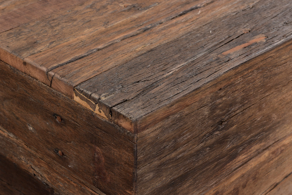 52-Inch Distressed Dark Brown and Black Solid Wood Coffee Table