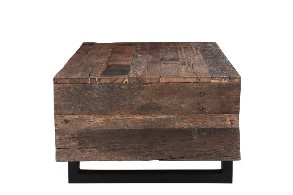 52-Inch Distressed Dark Brown and Black Solid Wood Coffee Table