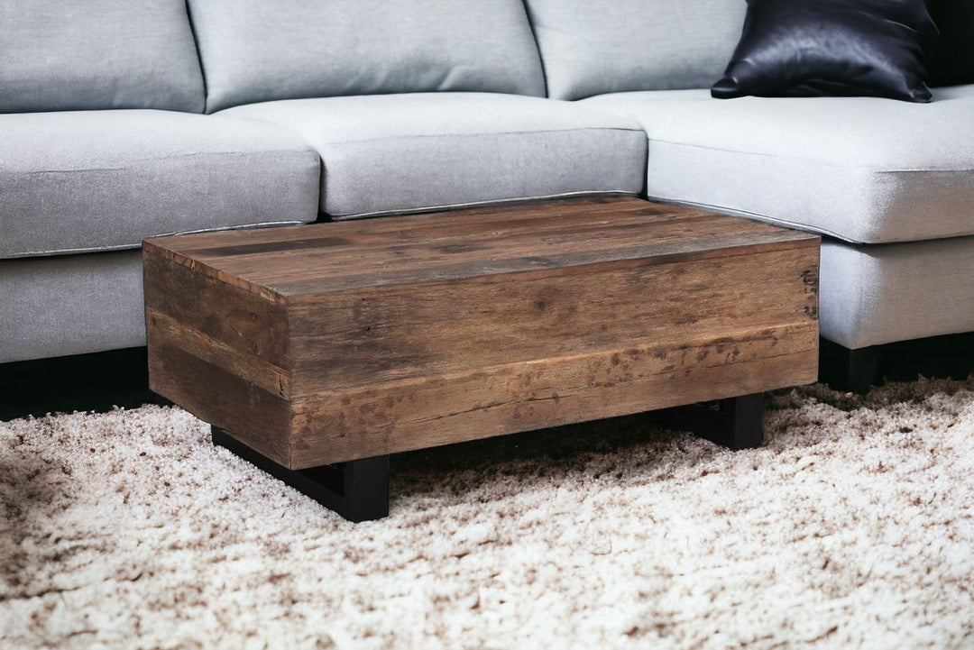 52-Inch Distressed Dark Brown and Black Solid Wood Coffee Table