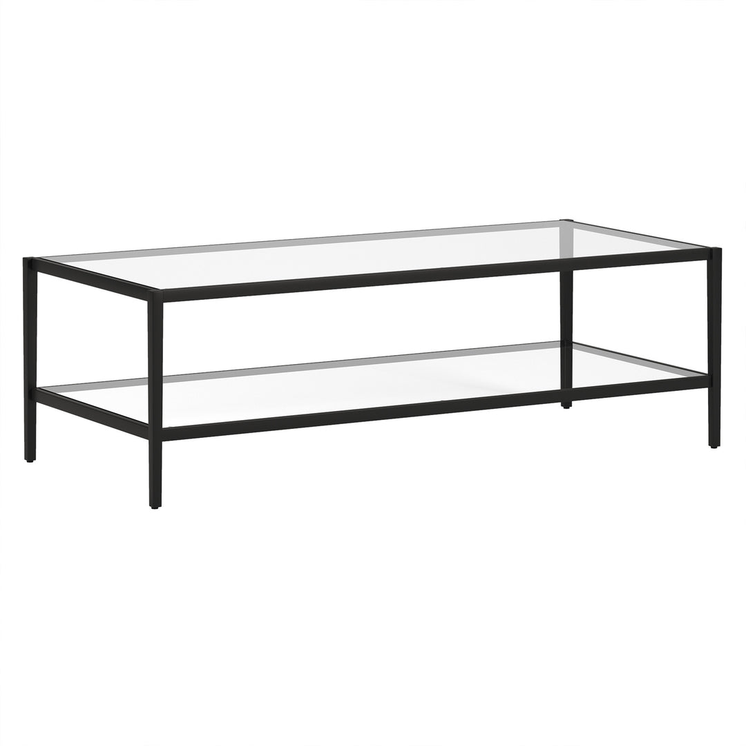 54-Inch Black Glass And Steel Coffee Table with Shelf