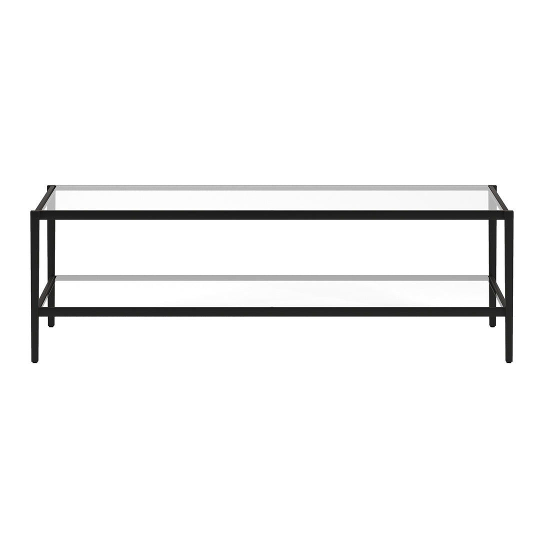 54-Inch Black Glass And Steel Coffee Table with Shelf