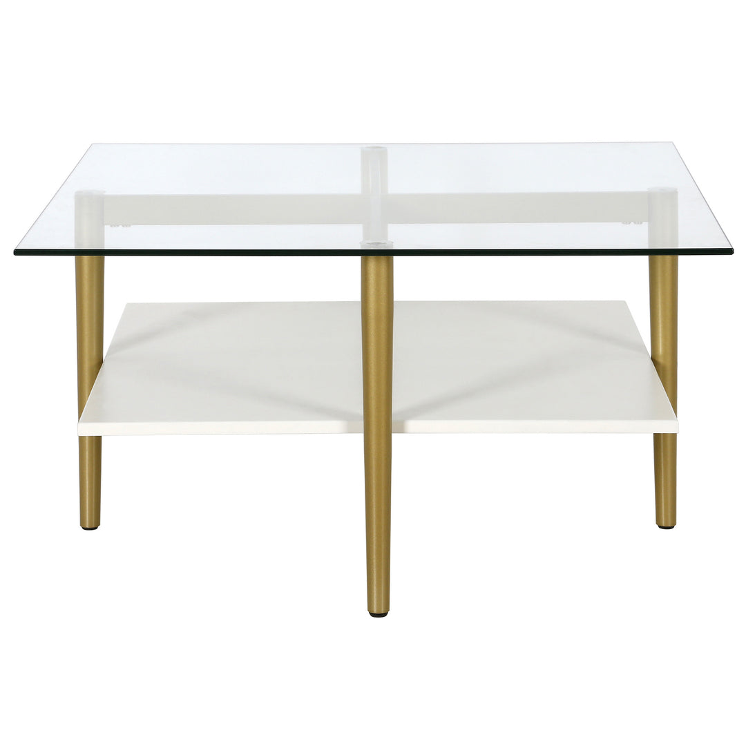 32-Inch White and Gold Glass Coffee Table with Shelf