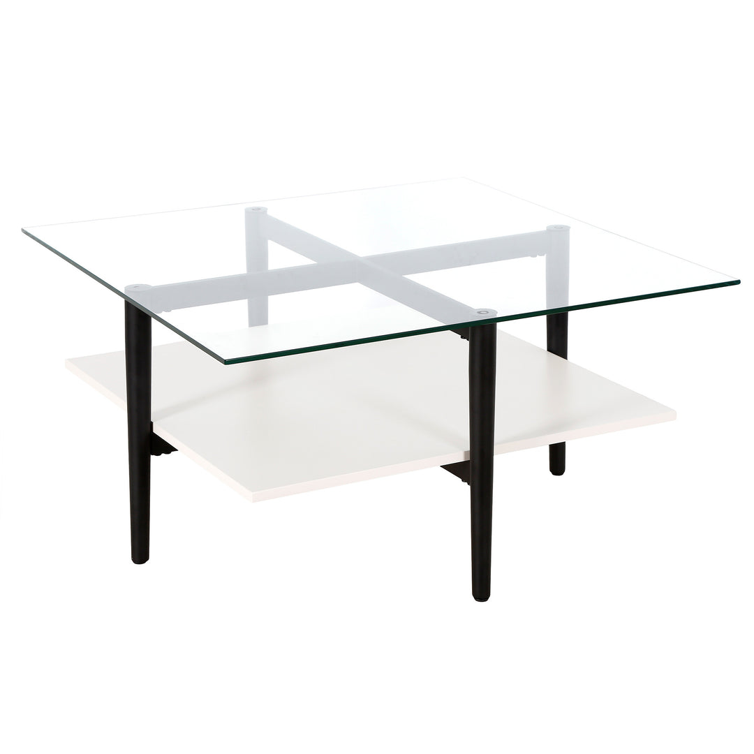 32" White and Black Glass Square Coffee Table with Shelf