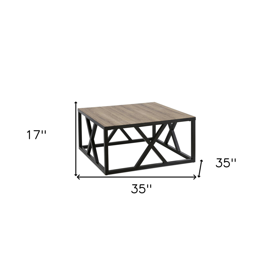 35-Inch Black Steel Square Coffee Table