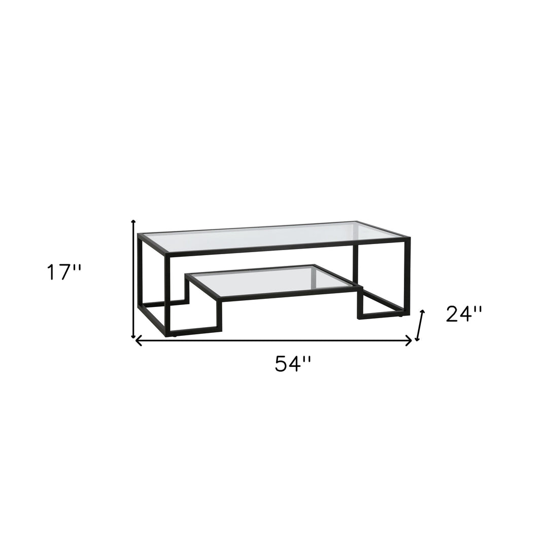 Modern 54-Inch Black Glass And Steel Coffee Table with Shelf