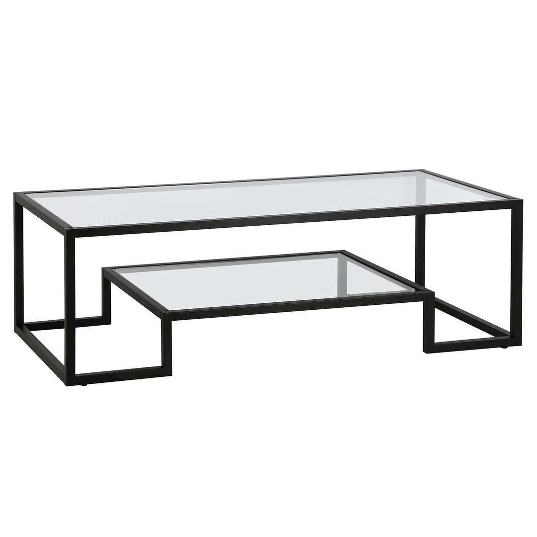 Modern 54-Inch Black Glass And Steel Coffee Table with Shelf