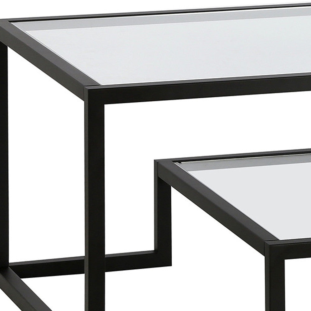 Modern 54-Inch Black Glass And Steel Coffee Table with Shelf