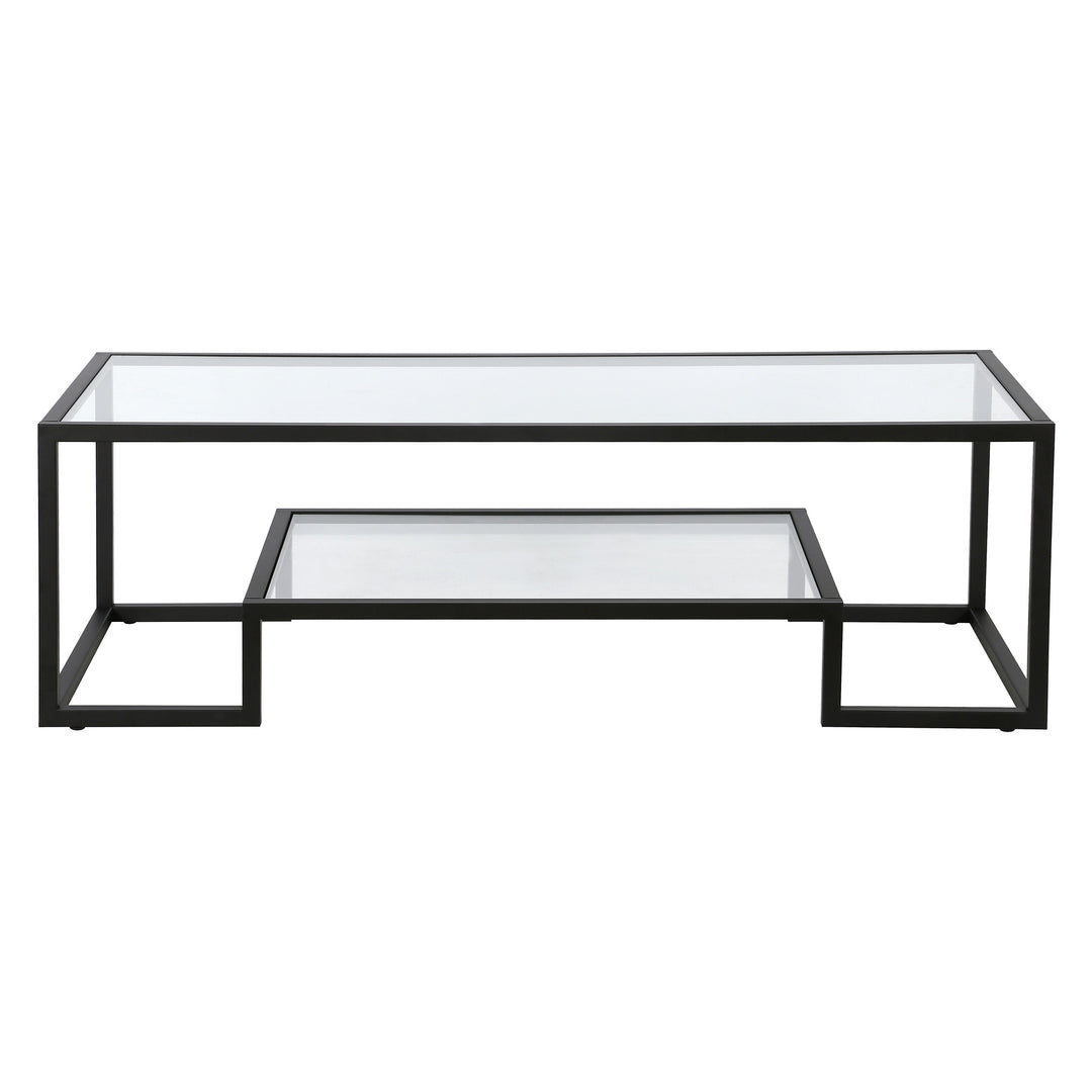 Modern 54-Inch Black Glass And Steel Coffee Table with Shelf