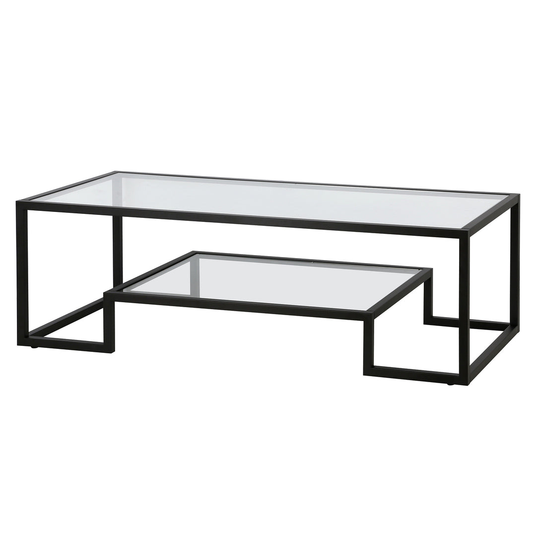 Modern 54-Inch Black Glass And Steel Coffee Table with Shelf