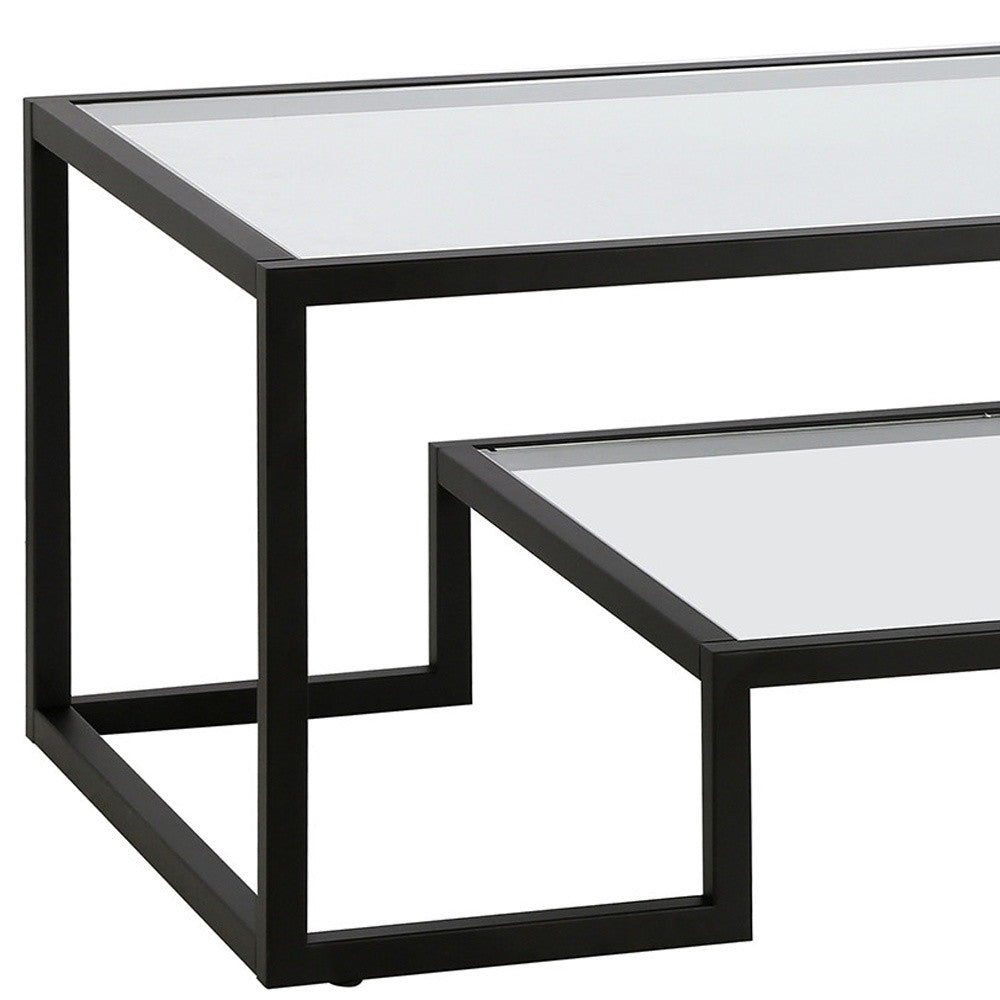 Modern 54-Inch Black Glass And Steel Coffee Table with Shelf