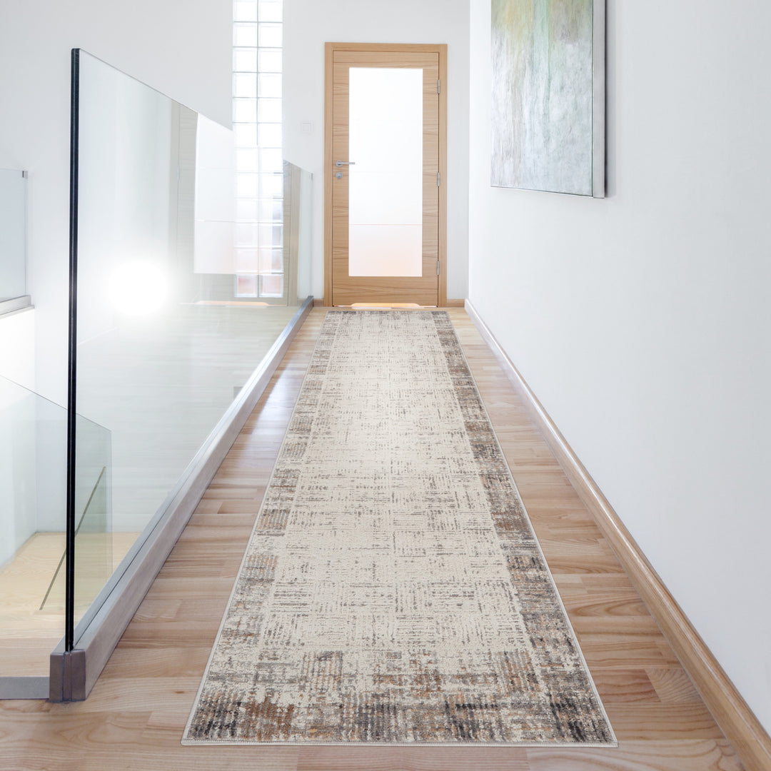 18' Brown Abstract Power Loom Runner Rug