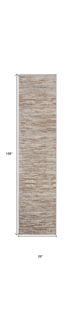 14' Runner Brown and Ivory Abstract Power Loom Runner Rug