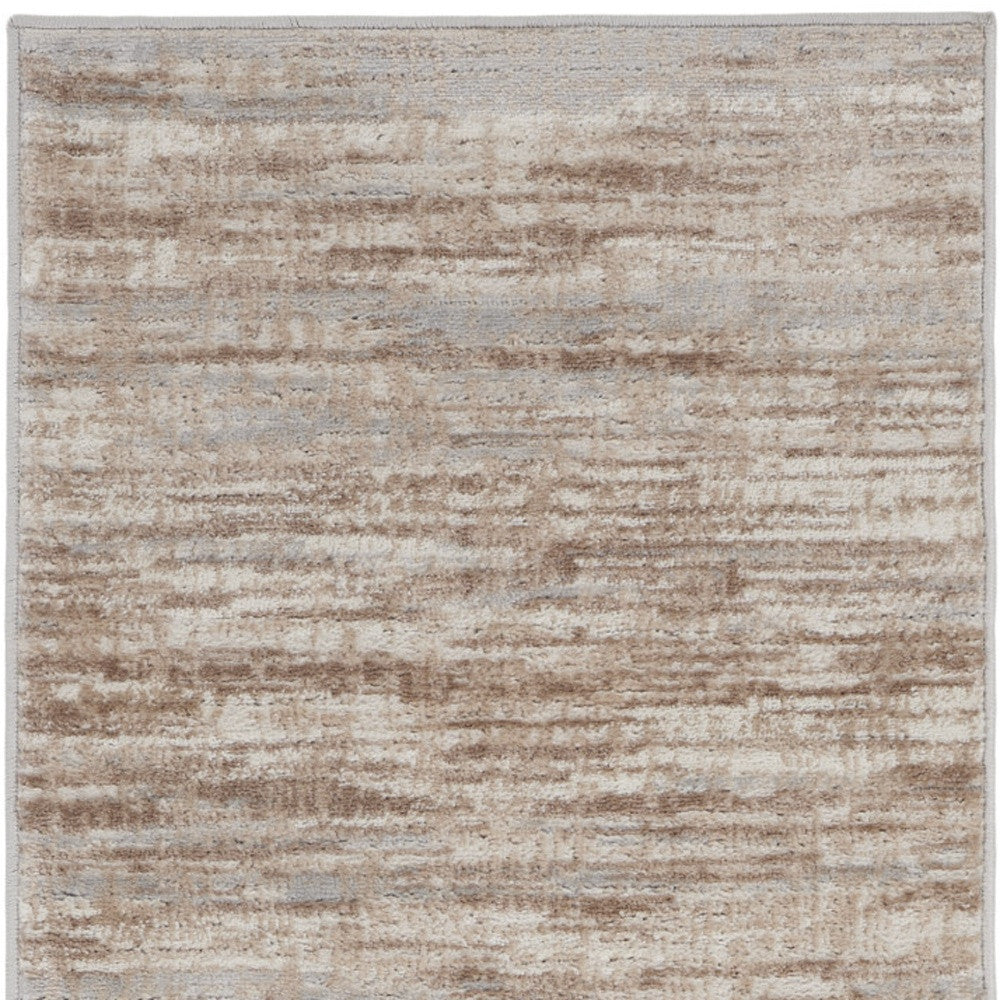 14' Runner Brown and Ivory Abstract Power Loom Runner Rug