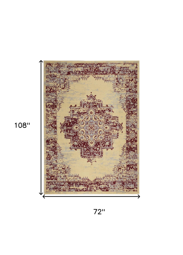 6' X 9' Cream Damask Power Loom Area Rug