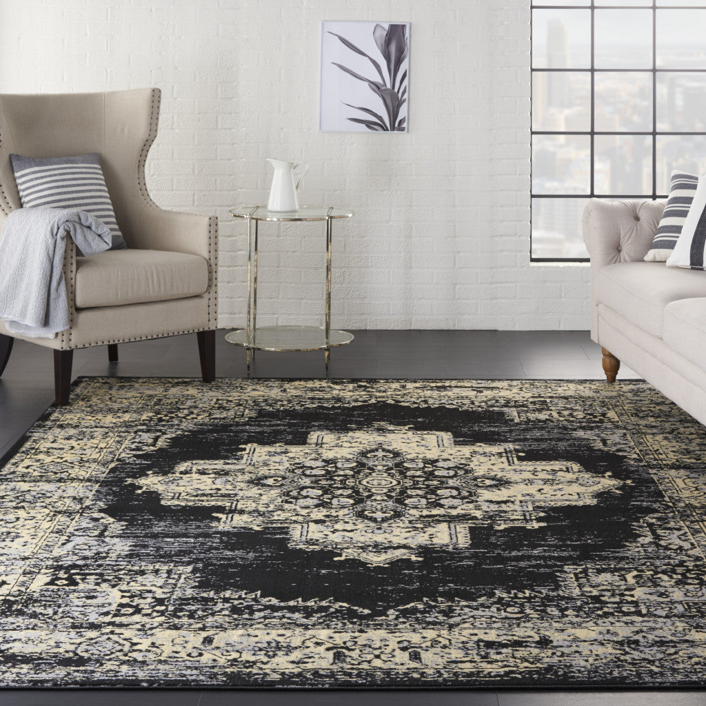 7' X 10' Cream Damask Power Loom Area Rug