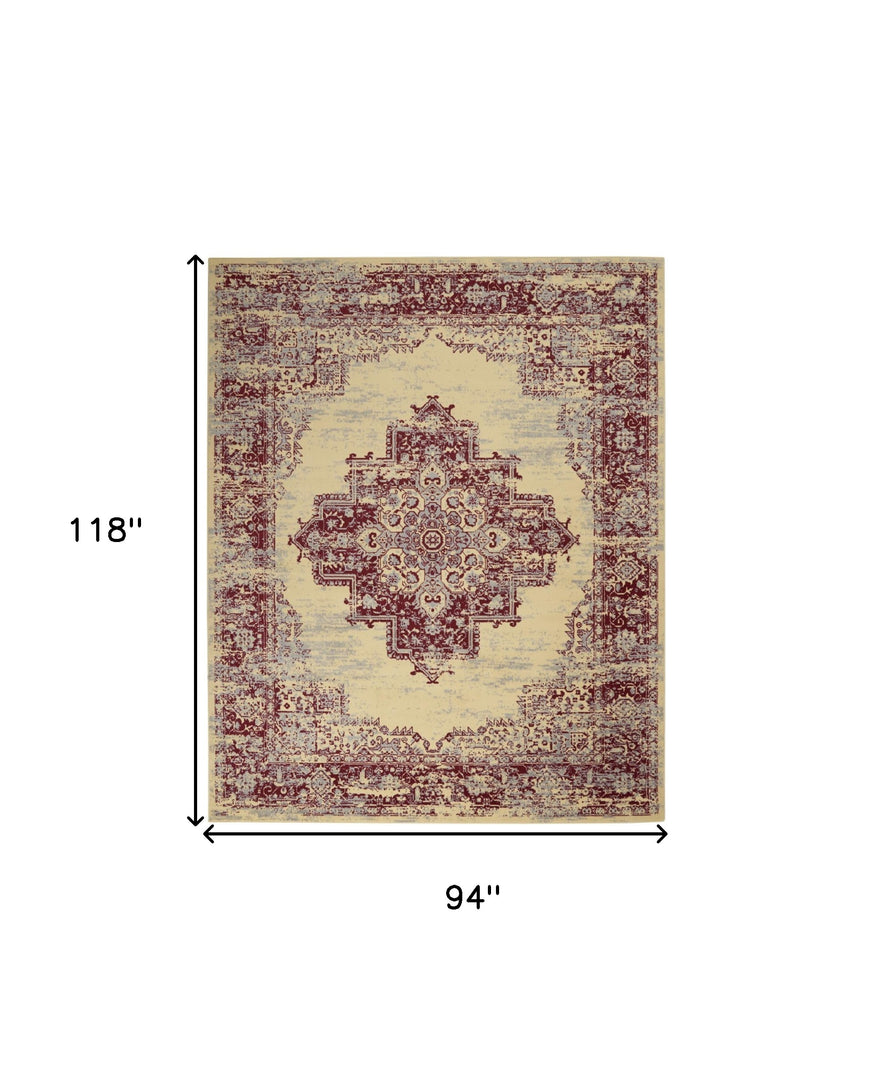 8' X 10' Cream Damask Power Loom Area Rug