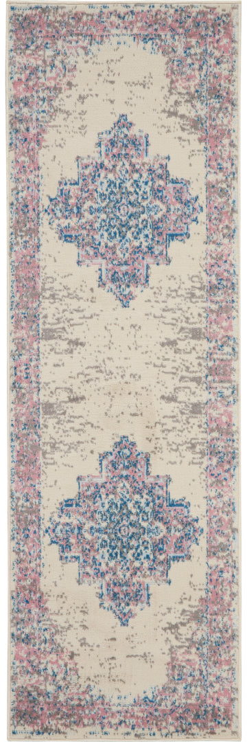 8' Pink Damask Power Loom Runner Rug