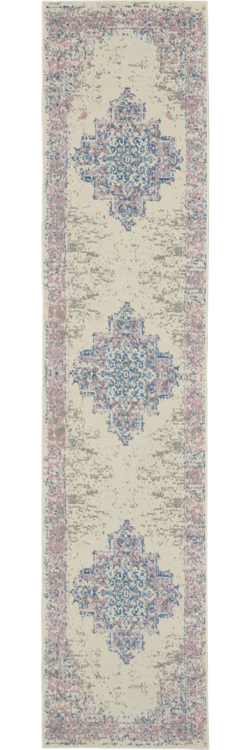 12' Runner Pink and Ivory Medallion Power Loom Runner Rug