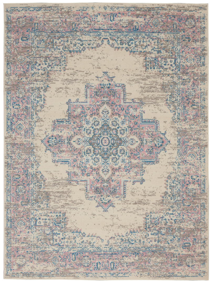 6' X 9' Pink and Ivory Medallion Power Loom Area Rug