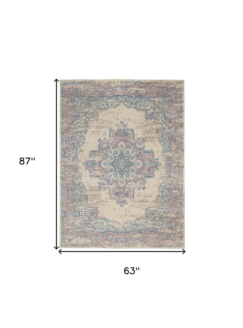 5' X 7' Pink Damask Power Loom Area Rug