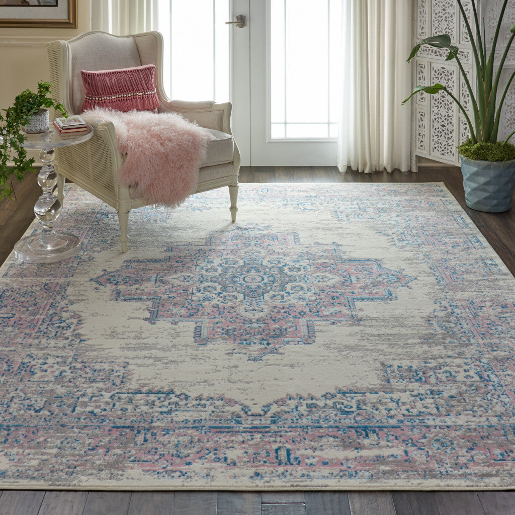 8' X 10' Pink Damask Power Loom Area Rug