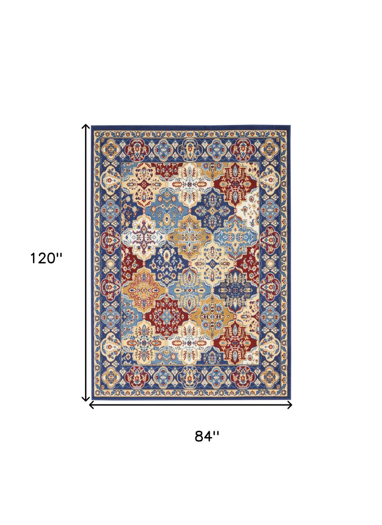 7' X 10' Red Damask Power Loom Area Rug