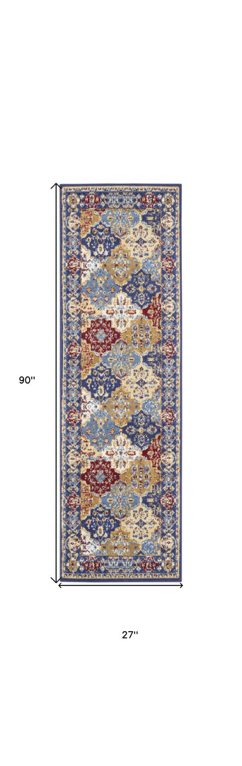 8' Red Damask Power Loom Runner Rug