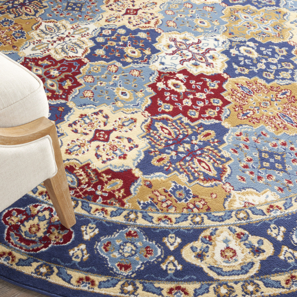 8' Red Round Damask Power Loom Area Rug