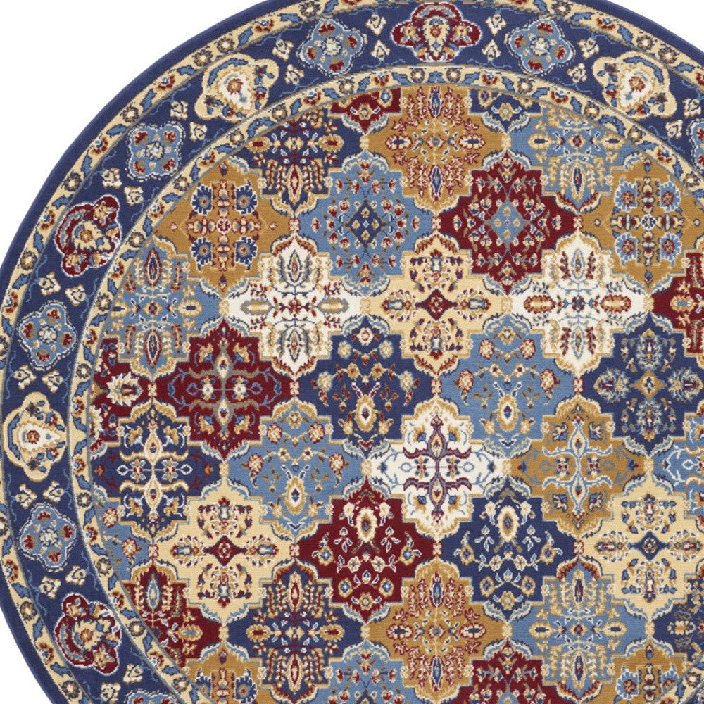 8' Red Round Damask Power Loom Area Rug