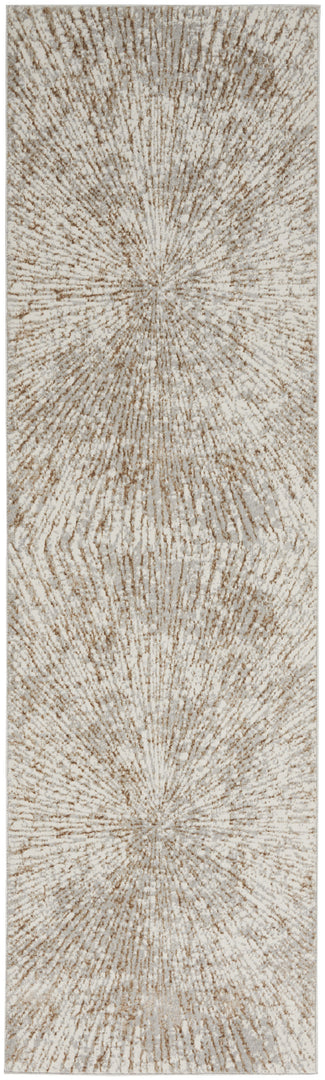 8' Runner Gray and Ivory Abstract Power Loom Runner Rug