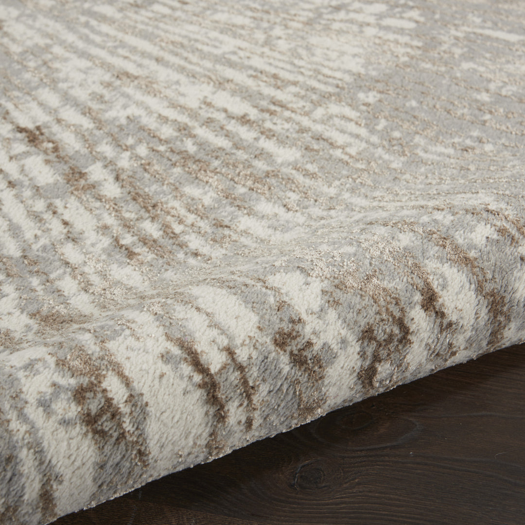 8' Runner Gray and Ivory Abstract Power Loom Runner Rug