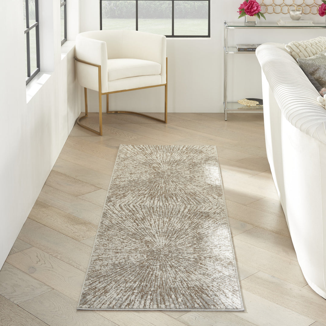 8' Runner Gray and Ivory Abstract Power Loom Runner Rug