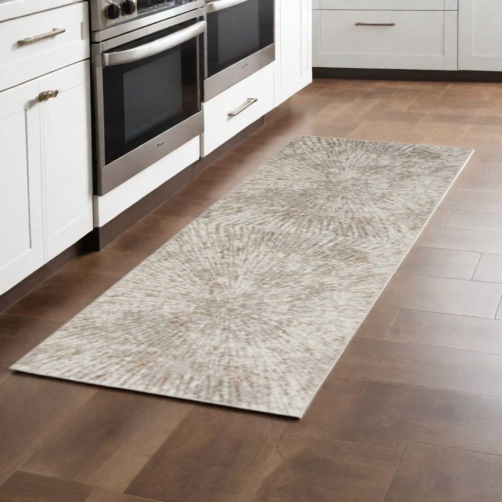 8' Runner Gray and Ivory Abstract Power Loom Runner Rug