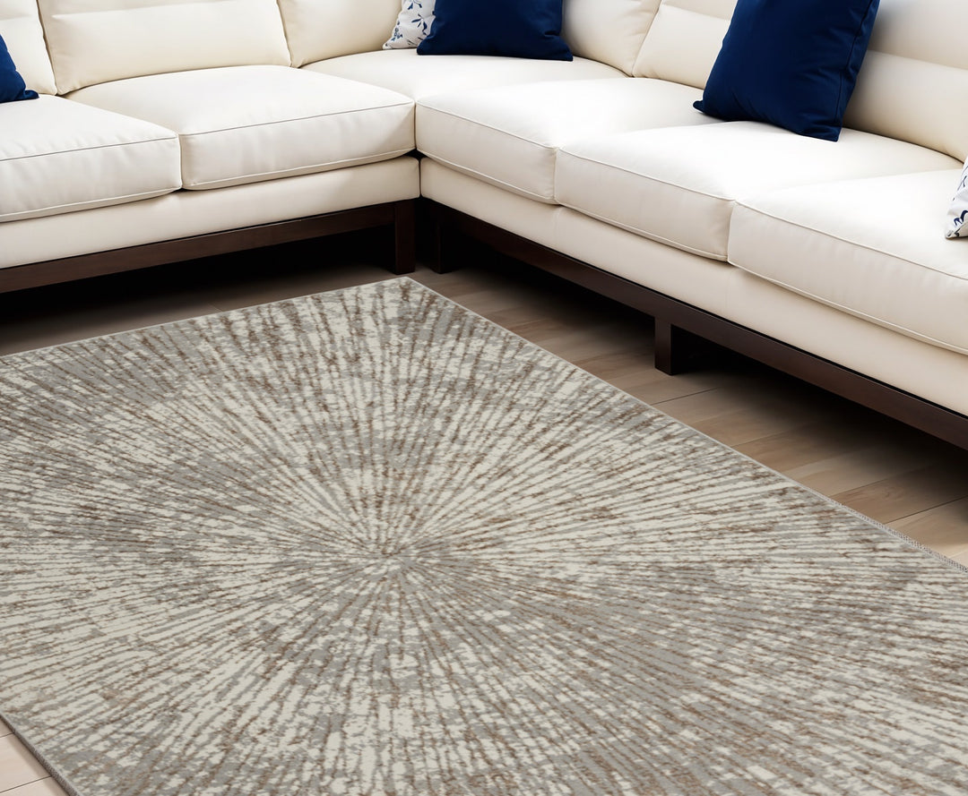 8' X 10' Gray and Ivory Abstract Power Loom Area Rug