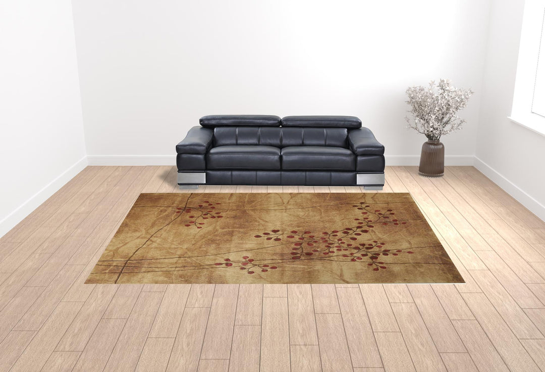 10' X 14' Brown Floral Power Loom Area Rug