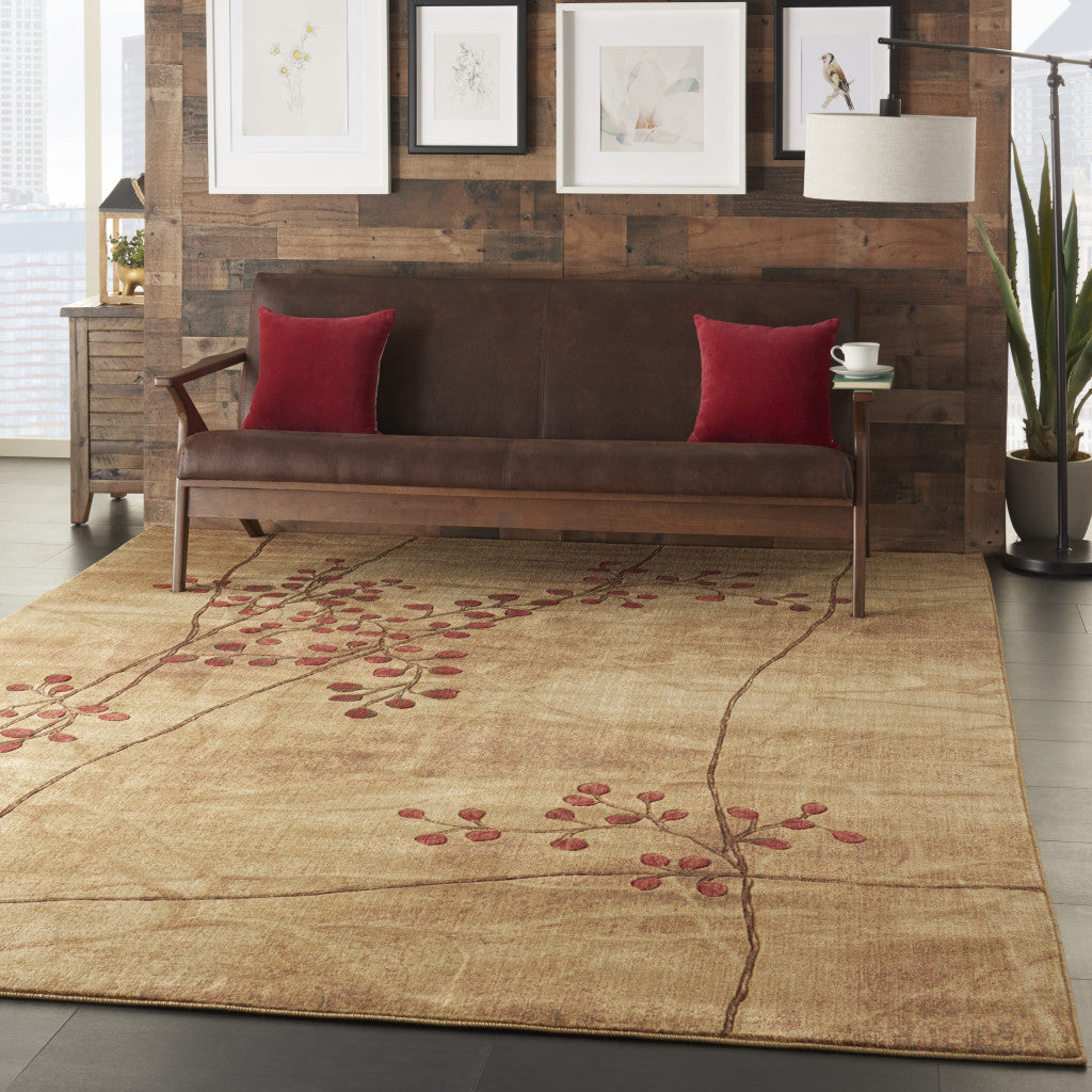 10' X 14' Brown Floral Power Loom Area Rug