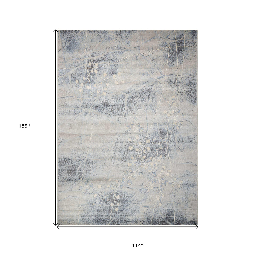 10' X 13' Blue and Silver Floral Power Loom Area Rug